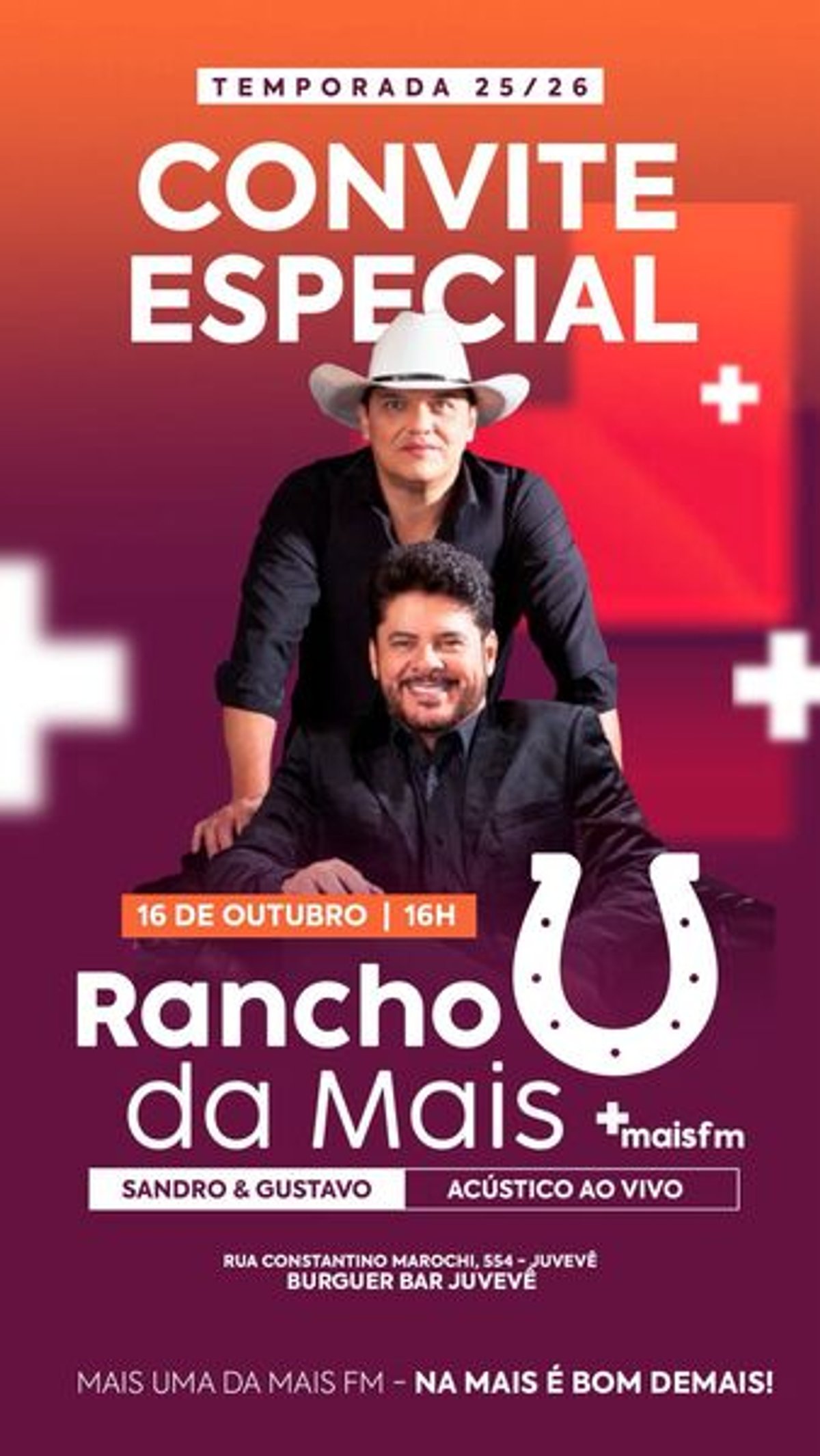 Mais FM inicia temporada 2025/2026 do Rancho da Mais com show de Sandro e Gustavo nesta quinta-feira (16)