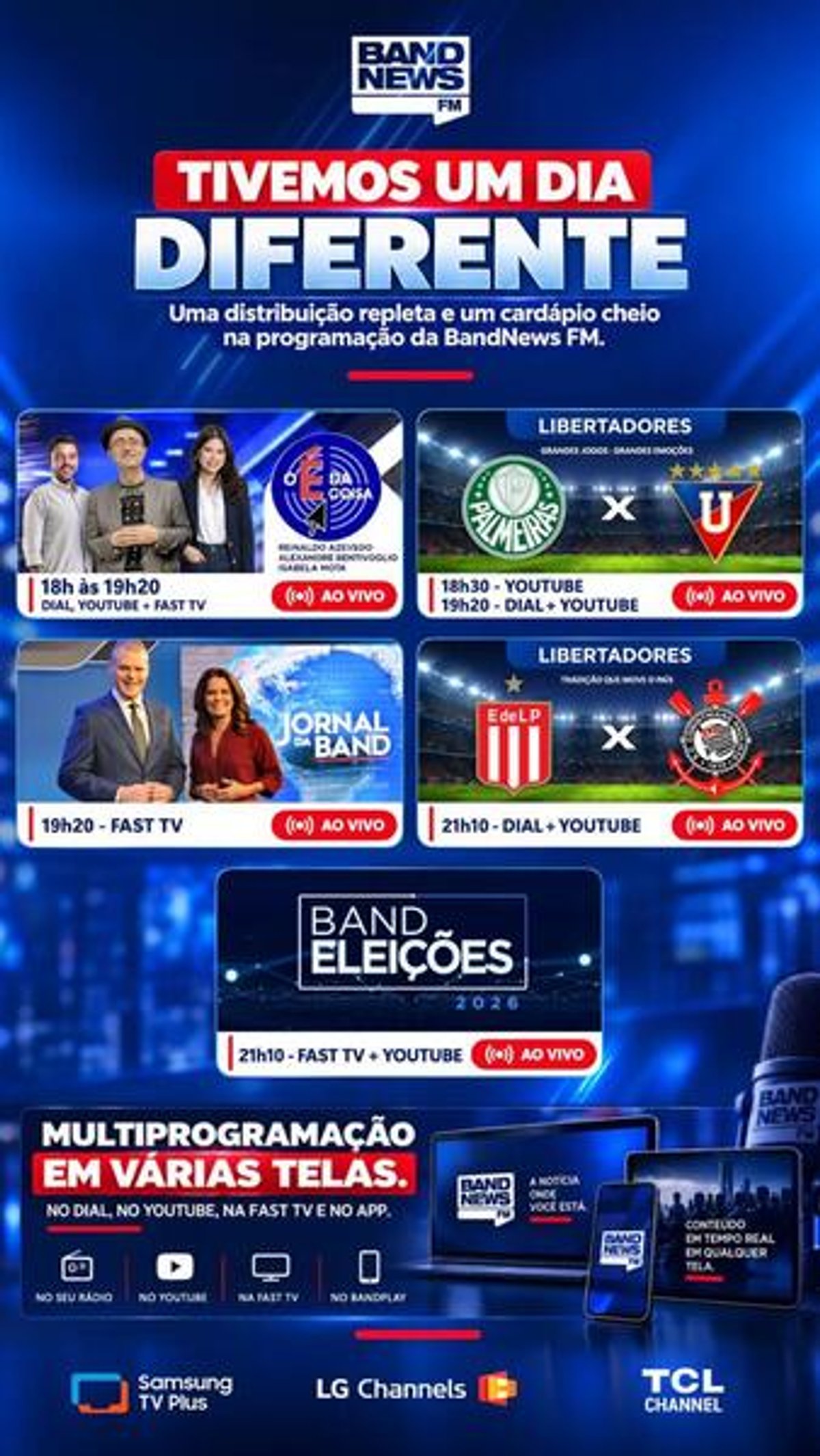 BandNews FM faz balanço de cobertura multiplataforma com jogos da Libertadores e debate ao Senado