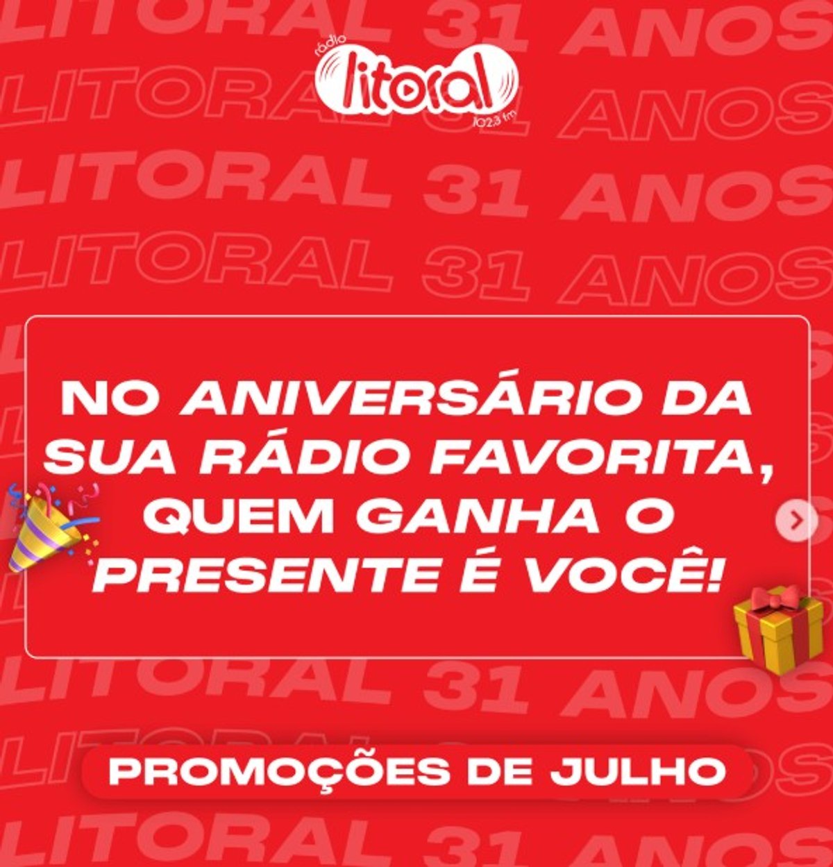 Litoral FM completa 31 anos com eventos e sorteios especiais em Vitória (ES)