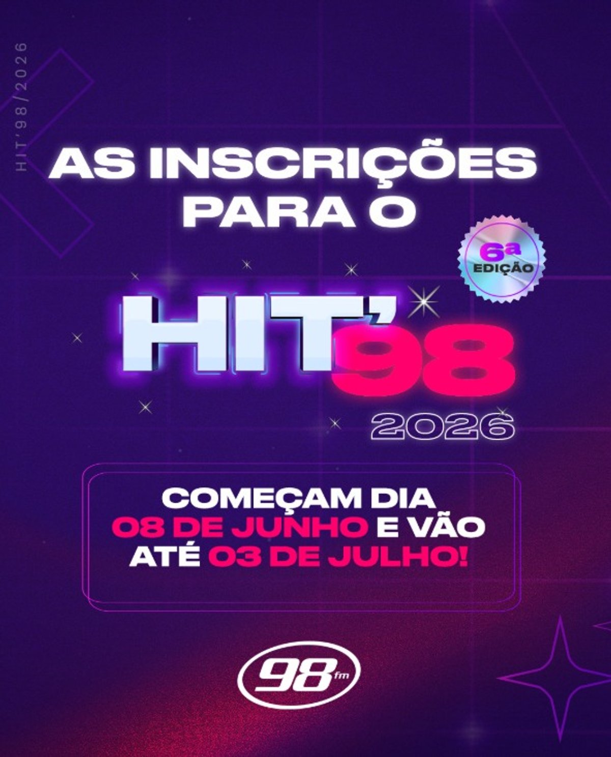 98 FM abre inscrições para nova edição do Hit 98 FM, voltado a artistas da Grande Curitiba